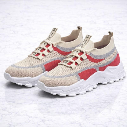 CloudWeave – Lätta Slip-On Sneakers för Dam med Andningsbar Flyknit, Snörning och Låg Klack